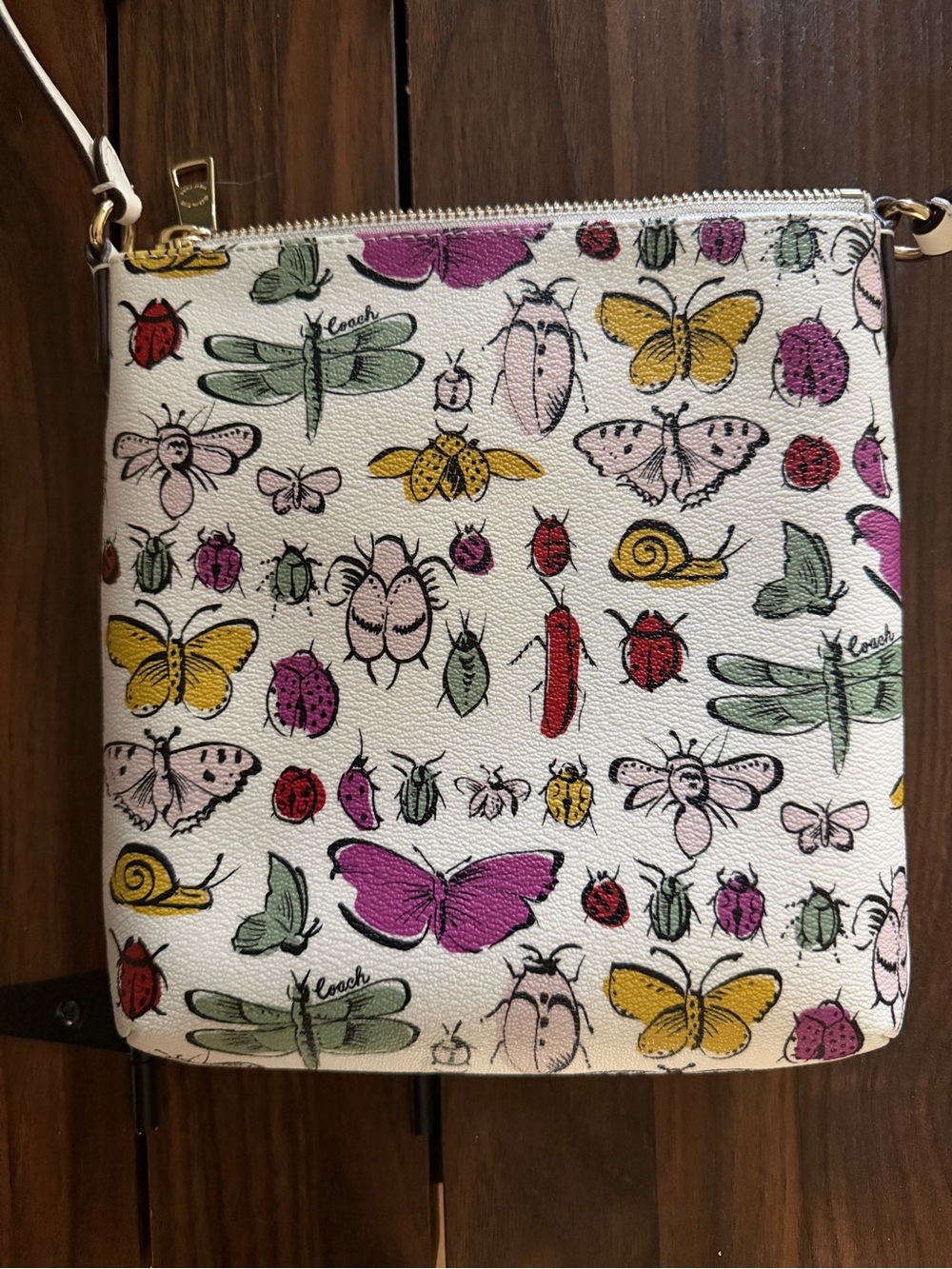 White Bug-Print Crossbody Bag with Gold Hardware - Picture 2 of 4